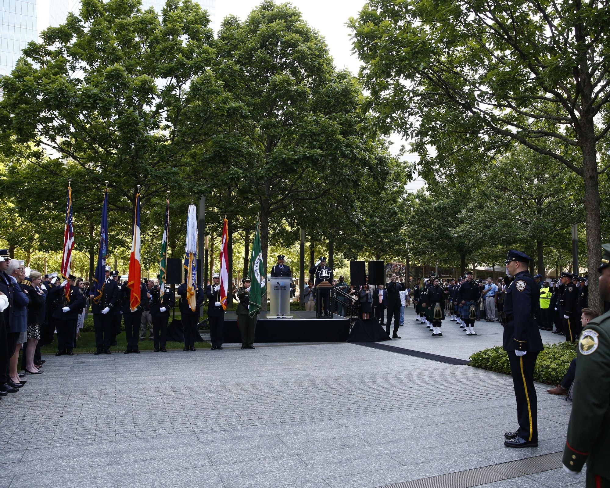 Uniformed officers line the Glade