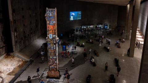 Aerial view of Foundation Hall in the Museum, with the Last Column in the center.